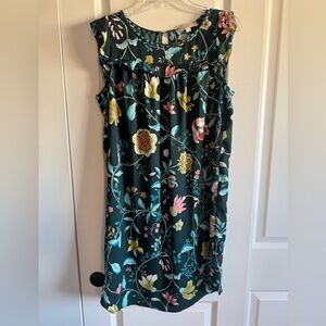 LOFT Dark Green Floral Shift Dress